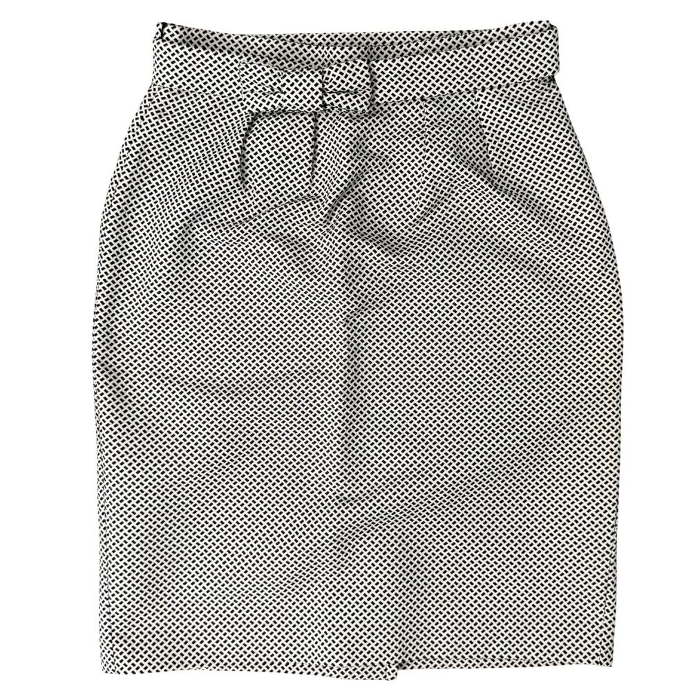 Max Mara Weekend Black White Printed Bow Belt Knee Length Pencil Skirt size 4